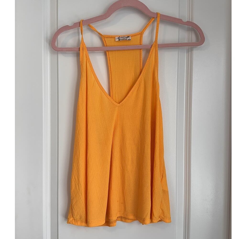 Free People Women Small Cami Top Ribbed Summer Orange Multicolor